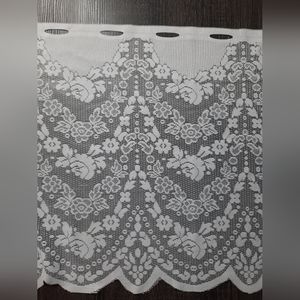 Vintage Pair of Floral Garland Lace Valance Curtains